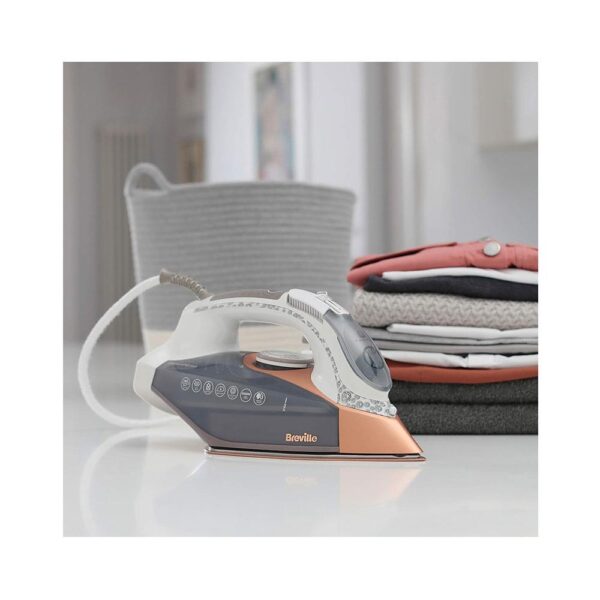 Breville DiamondXpress Steam Iron Diamond Ceramic Soleplate 3100W 400ml Water Tank - White & Rose Gold - Image 9