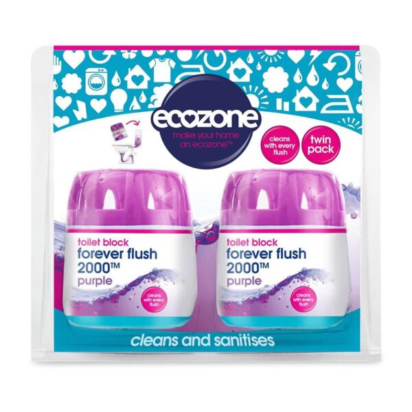 Ecozone Forever Flush 2000 Purple Toilet Block Cleans With Every Flush Twin Pack