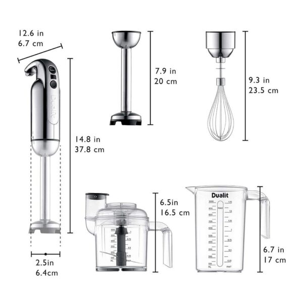 Dualit Handheld Stick Blender With Chopping Bowl Whisk & 1 Litre Measuring Jug Stainless Steel 700W - Silver - Image 6