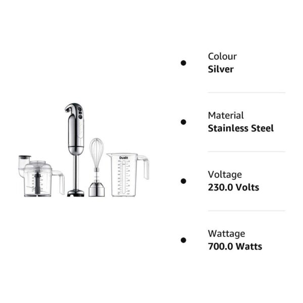 Dualit Handheld Stick Blender With Chopping Bowl Whisk & 1 Litre Measuring Jug Stainless Steel 700W - Silver - Image 8