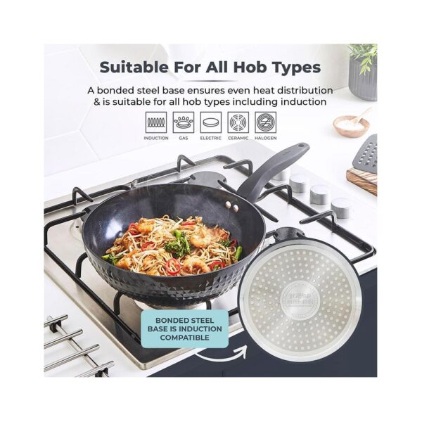 Tower Diamo 28cm Wok With Black Diamond Ceramic Non-Stick Coating Aluminium - Black - Image 6