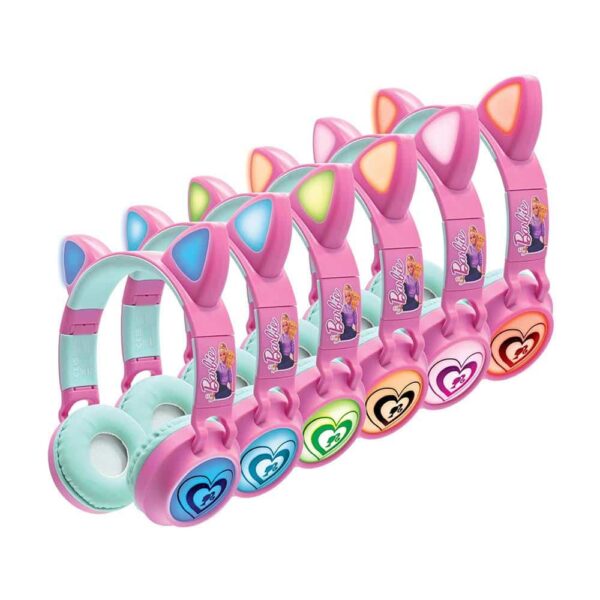 Lexibook Barbie Bluetooth Headphones With LED Lights - Pink/Blue - Image 2