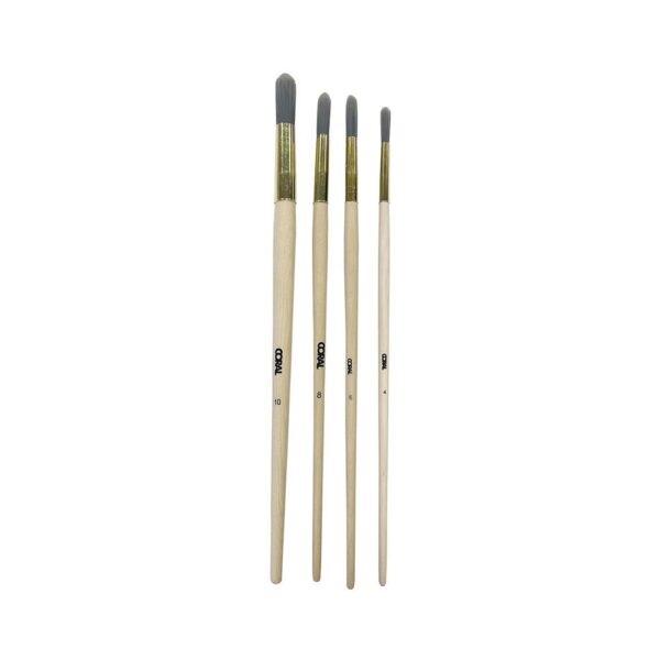 Coral Precision Round Fitch Paint Brushes 4 Piece Pack Set (4-6-8-10) - Grey
