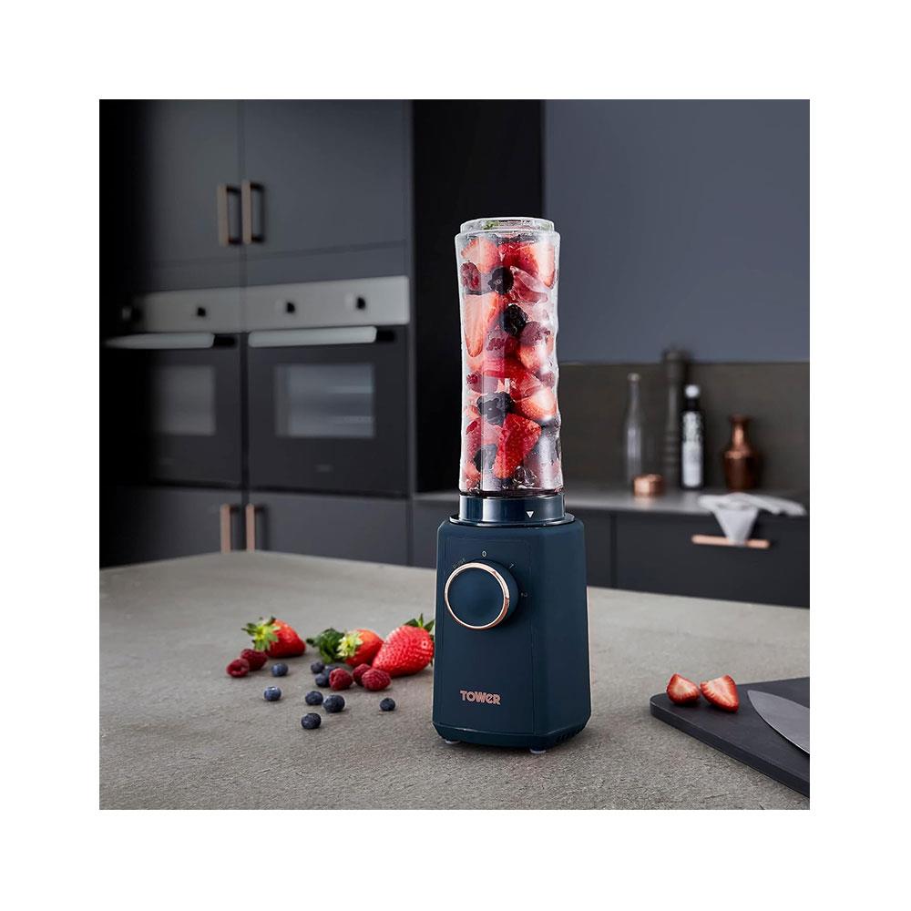 Tower Cavaletto Personal Jug Blender With Tritan Smoothie Bottle 300W 500ml - Midnight Blue & Rose Gold - Image 10