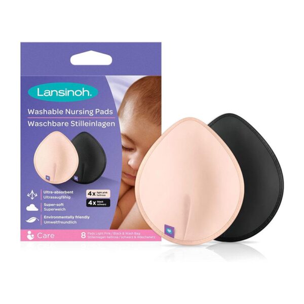 Lansinoh Washable Nursing Pads Ultra Absorbent Super Soft Pack of 8 - Pink & Black