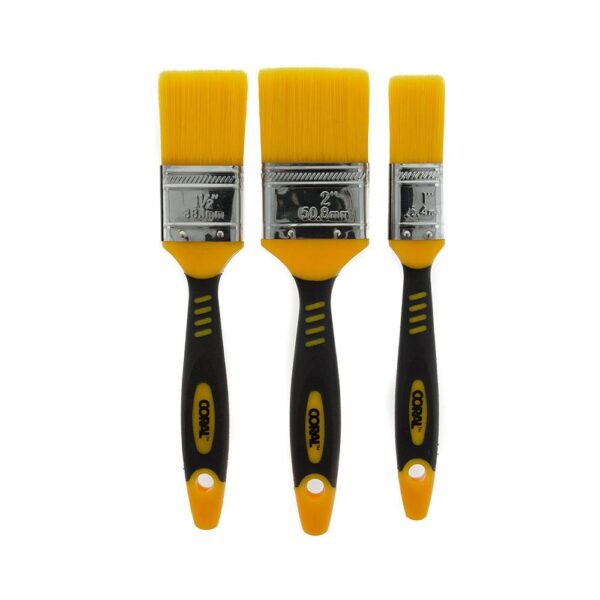 Coral Zero-Loss Paint Brushes With No Loss of Bristle Paintbrush Heads 3 Piece Pack Set - Yellow
