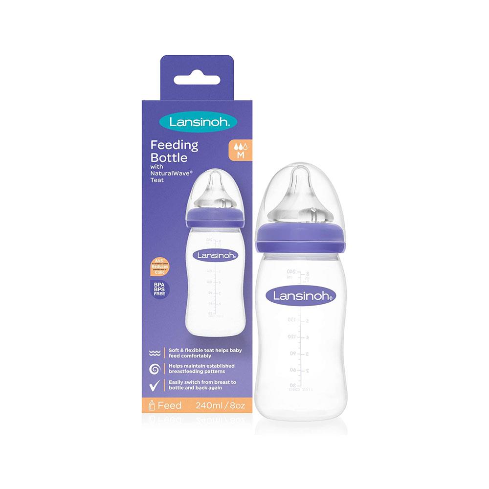 Lansinoh Feeding Bottles 240ml With NaturalWave Teat Anti-Colic Baby Bottle - Transparent