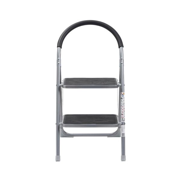 OurHouse 2 Wide Rubber Tread Steel Step Ladder 150kg Load Capacity - Grey - Image 9