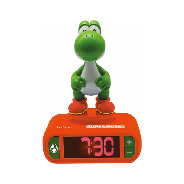 Lexibook Nintendo Super Mario 3D Yoshi Childrens Alarm Clock With Night Light Snooze - Orange/Green