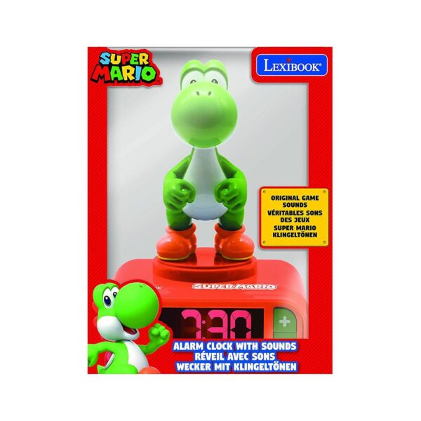 Lexibook Nintendo Super Mario 3D Yoshi Childrens Alarm Clock With Night Light Snooze - Orange/Green - Image 4