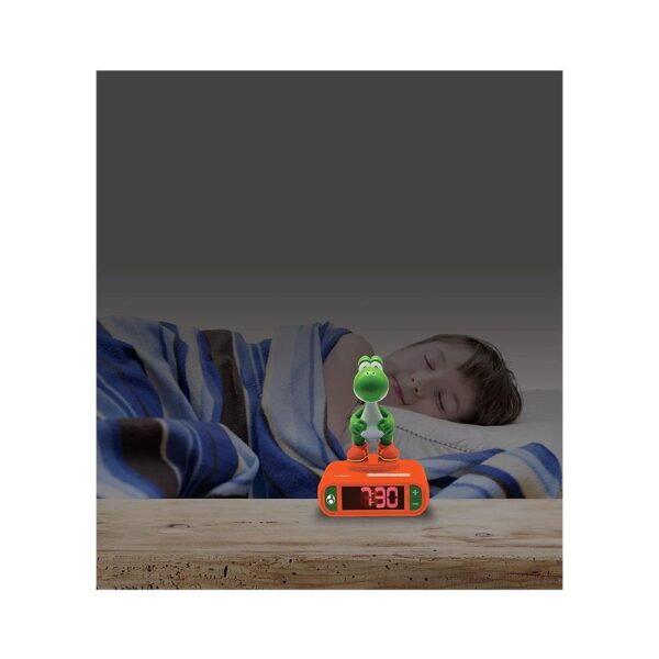 Lexibook Nintendo Super Mario 3D Yoshi Childrens Alarm Clock With Night Light Snooze - Orange/Green - Image 5