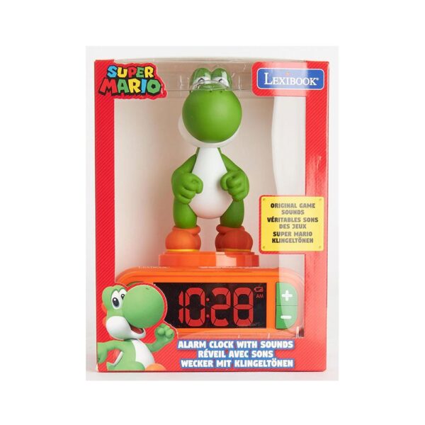 Lexibook Nintendo Super Mario 3D Yoshi Childrens Alarm Clock With Night Light Snooze - Orange/Green - Image 6