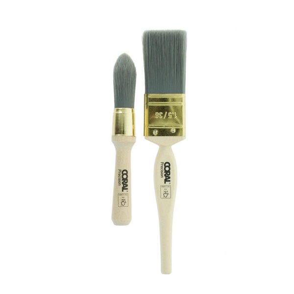 Coral Precision Chalk Paint Furniture Paint Brush Set With Platinum Easy Clean Filaments - White - Image 2