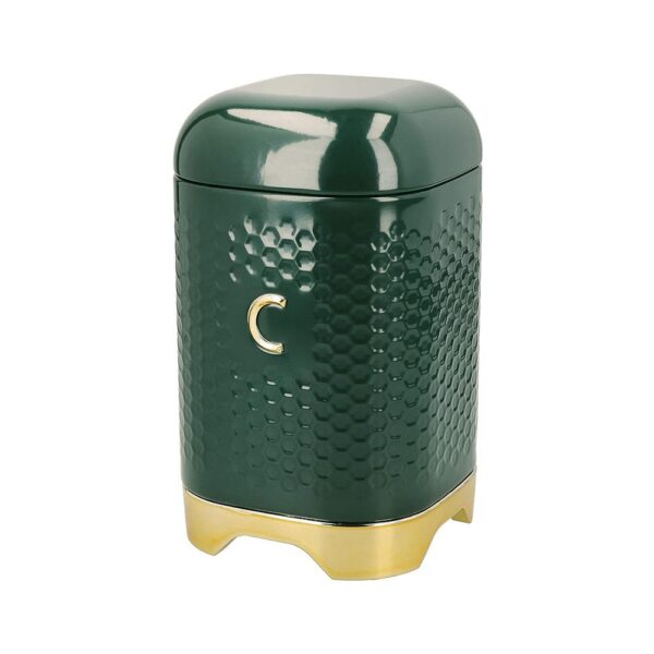KitchenCraft Lovello Textured Coffee Storage Canister With Lid Ventilated Design - Hunter Green/Gold