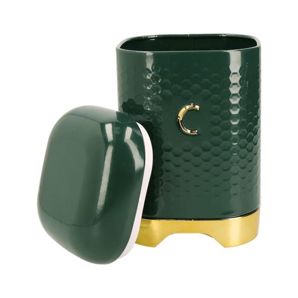 KitchenCraft Lovello Textured Coffee Storage Canister With Lid Ventilated Design - Hunter Green/Gold - Image 2