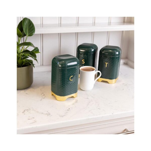 KitchenCraft Lovello Textured Coffee Storage Canister With Lid Ventilated Design - Hunter Green/Gold - Image 4