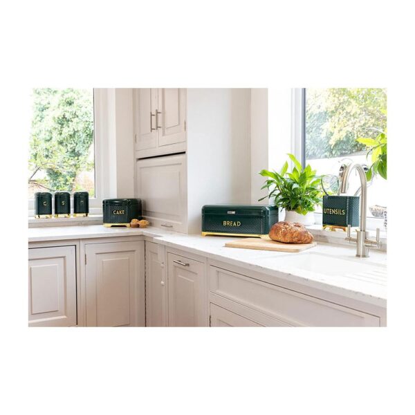 KitchenCraft Lovello Textured Coffee Storage Canister With Lid Ventilated Design - Hunter Green/Gold - Image 5