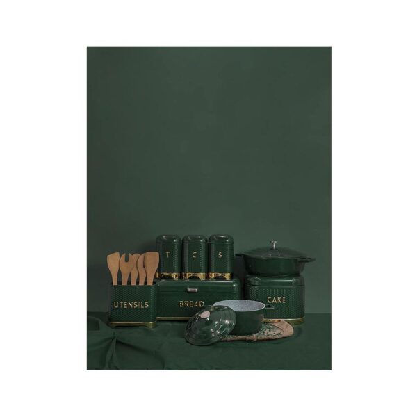 KitchenCraft Lovello Textured Coffee Storage Canister With Lid Ventilated Design - Hunter Green/Gold - Image 6
