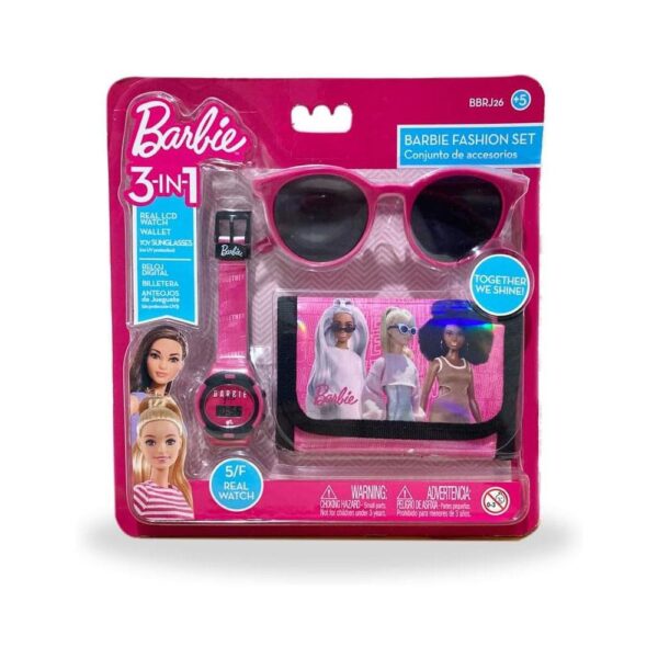 Barbie 3-In-1 Gift Set With LCD Watch Sunglasses & Wallet - Pink