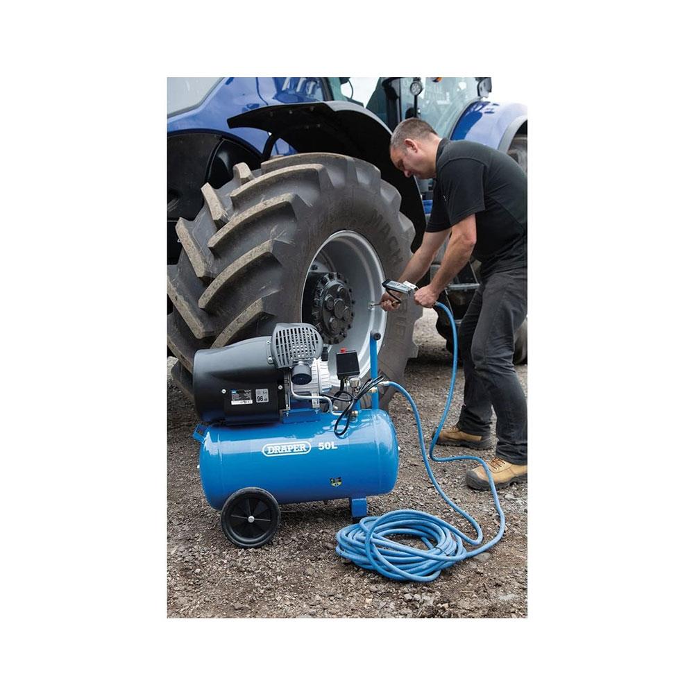 Draper Direct Drive V-Twin Air Compressor 50 Litres 2.2kW/3hp 230V - Blue - Image 3