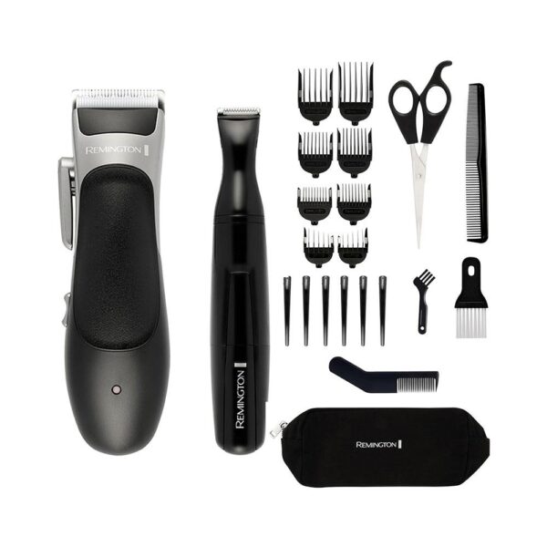 Remington Stylist Hair Clipper & Detail Trimmer Versatile 8 Combs Self-Sharpening Blades 25 Piece Kit - Black