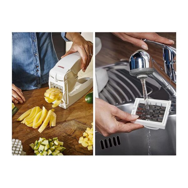 Leifheit Chip Slicer Potato Chipper French Fries Chips Cutter For Easier Chipping Vegetable Sticks 10 & 12mm - White - Image 4
