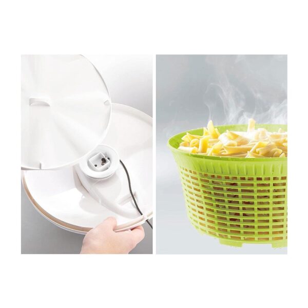 Leifheit Salad Spinner Signature Holds 5.5 Litres Large Clear Serving Bowl Colander Basket - Green & White - Image 4