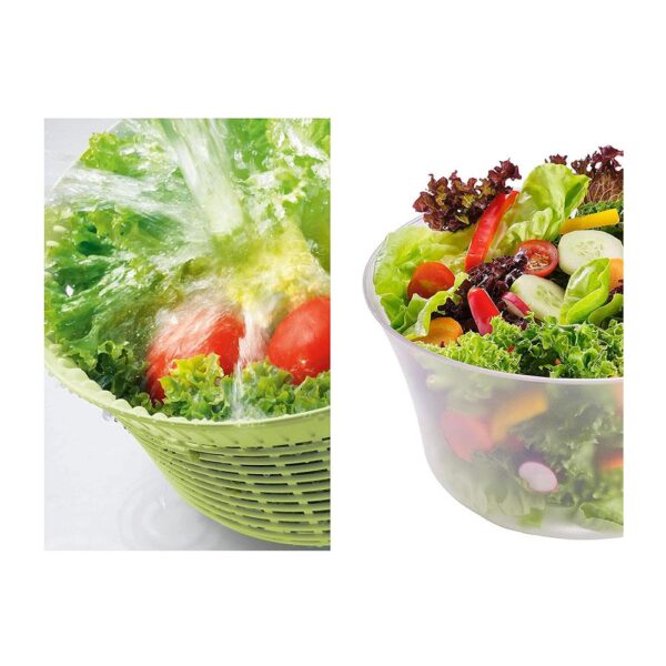 Leifheit Salad Spinner Signature Holds 5.5 Litres Large Clear Serving Bowl Colander Basket - Green & White - Image 5