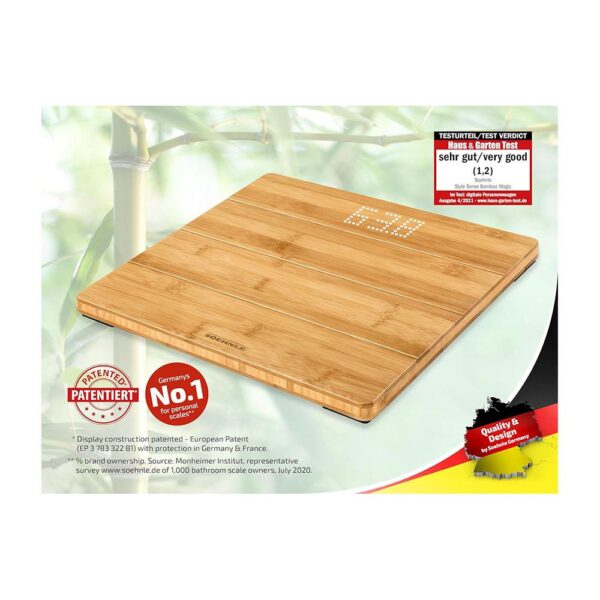 Soehnle Style Sense Bamboo Magic Digital Personal Bathroom Scale Weighs To 180kg - Brown - Image 2
