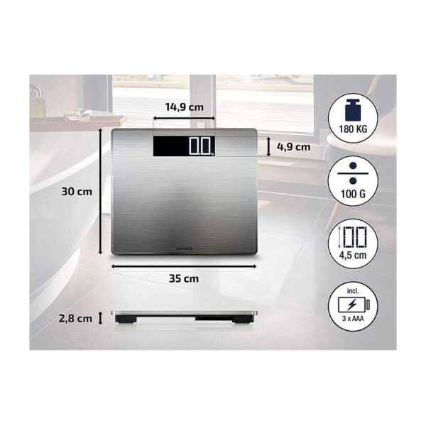 Soehnle Style Sense Safe 300 Digital Personal Bathroom Scale Stainless Steel Weighs To 180kg - Silver - Image 7