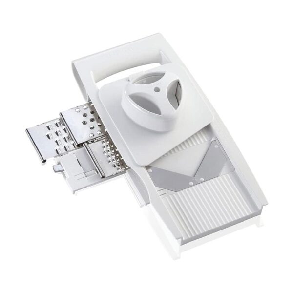 Leifheit All-Purpose Grater Mandolin Slicer 4+1 Vegetable Grater & Cutter Stainless Steel 5 Different Blades - White/Silver