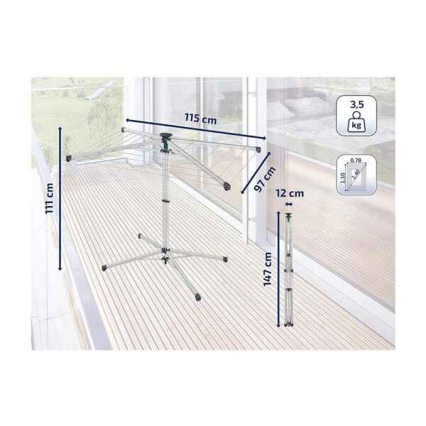 Leifheit LinoPop-Up 140 Umbrella Stand Dryer Indoor Outdoor Standing Clothes Drying Racks - Silver/Black - Image 3