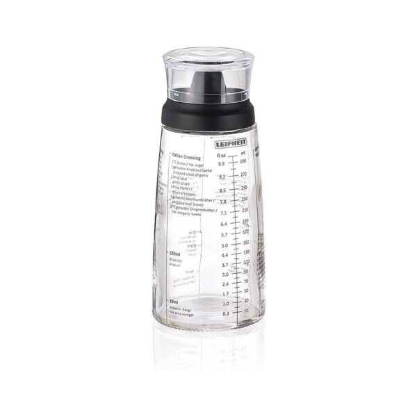 Leifheit Salad Dressing Shaker 5 Imprinted Recipes Glass Bottle 300ml - Black/Transparent