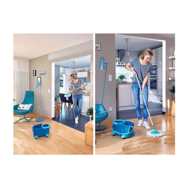 Leifheit Clean Twist Mobile Disc Mop Ergo Set Moisture Controlled Spin Wheeled Bucket - Turquoise - Image 3
