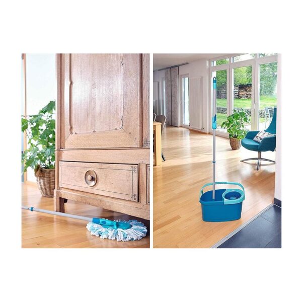 Leifheit Clean Twist Mobile Disc Mop Ergo Set Moisture Controlled Spin Wheeled Bucket - Turquoise - Image 4