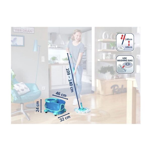 Leifheit Clean Twist Mobile Disc Mop Ergo Set Moisture Controlled Spin Wheeled Bucket - Turquoise - Image 6