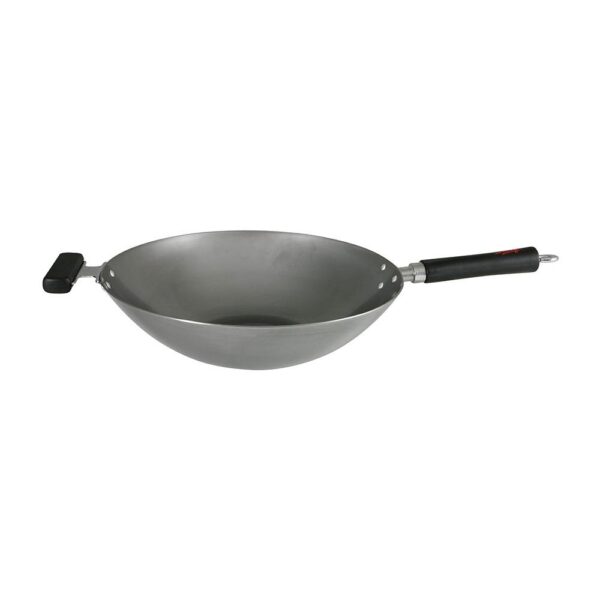 Dexam 14 Inch/36cm Heavy Gauge Uncoated Carbon Steel Wok With Staycool Handle - Silver/Black