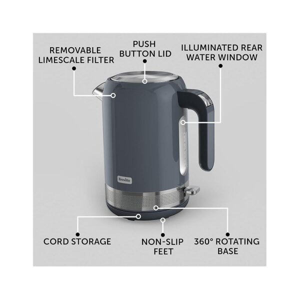 Breville High Gloss Electric Jug Kettle Fast Boil Stainless Steel 3000W 1.7 Litres - Grey - Image 5