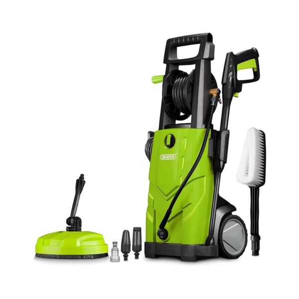 Draper Electric Pressure Washer 165Bar High Power Washer Gun Patio Cleaner Jet Washer Attachment 2200W 230V - Green