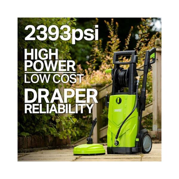 Draper Electric Pressure Washer 165Bar High Power Washer Gun Patio Cleaner Jet Washer Attachment 2200W 230V - Green - Image 2