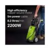 Draper Electric Pressure Washer 165Bar High Power Washer Gun Patio Cleaner Jet Washer Attachment 2200W 230V - Green - Image 6