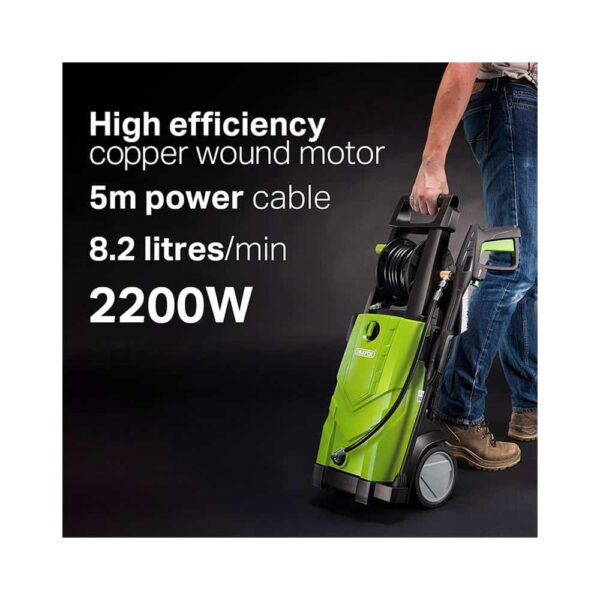 Draper Electric Pressure Washer 165Bar High Power Washer Gun Patio Cleaner Jet Washer Attachment 2200W 230V - Green - Image 6