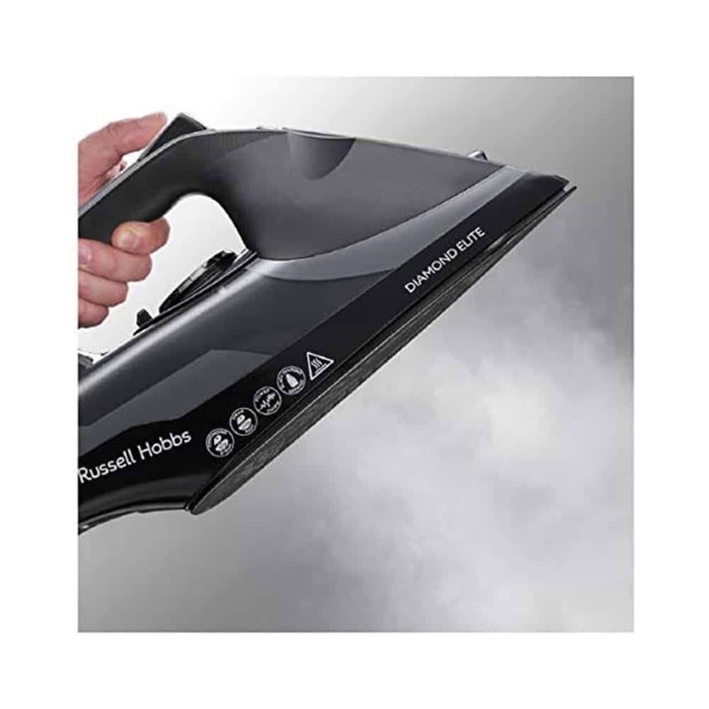 Russell Hobbs Diamond Elite Steam Iron Black Diamond Soleplate 3100W 350ml Water Tank - Black - Image 5