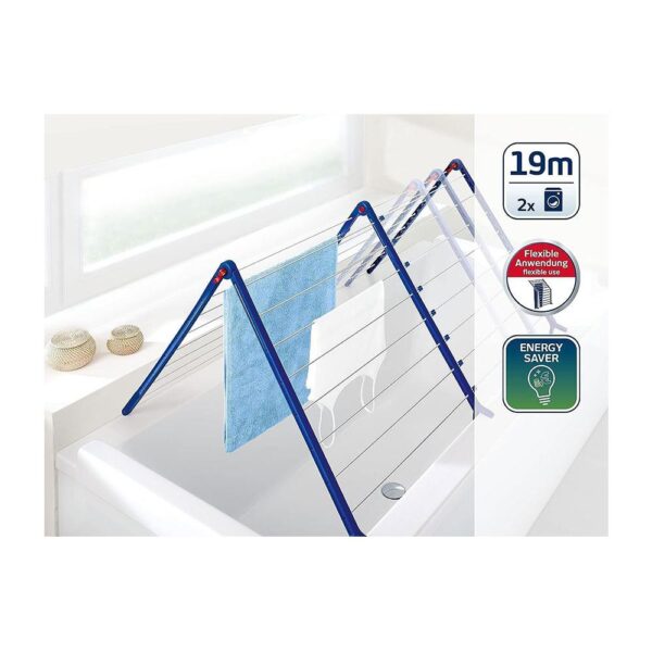 Leifheit Pegasus 190 Bath Extendable Folding Clothes Laundry Airer Dryer - Blue/White - Image 2