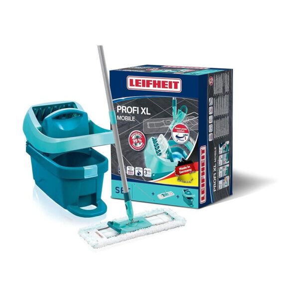 Leifheit Profi XL Mobile Mop & Bucket Set Wringer Bucket With Rollers - Turquoise
