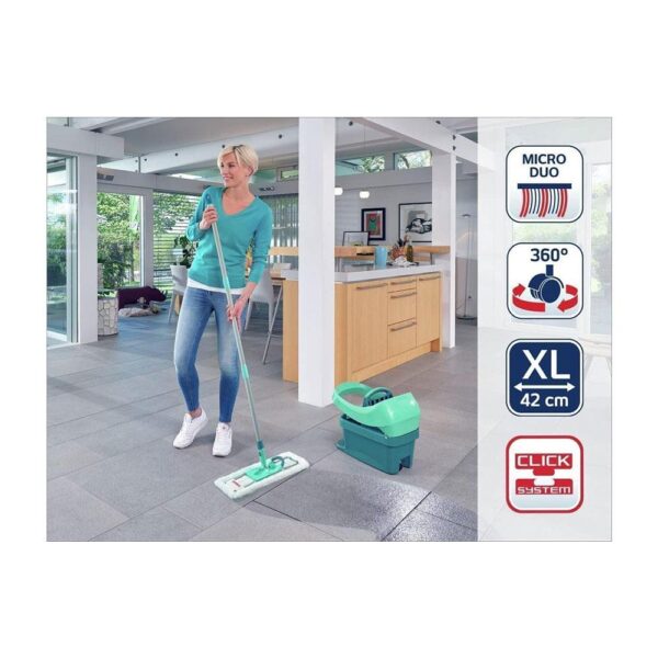 Leifheit Profi XL Mobile Mop & Bucket Set Wringer Bucket With Rollers - Turquoise - Image 3