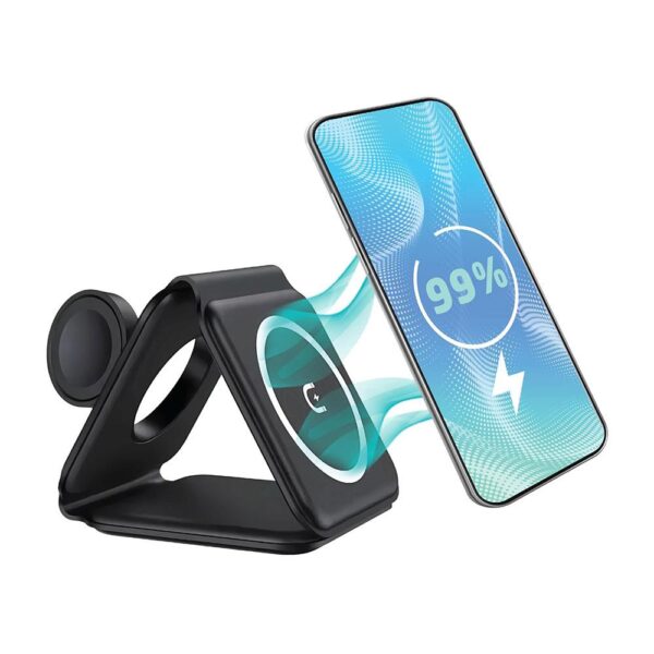 Groov-e Triton 3-In-1 Foldable Wireless Charging Station Fast Charging - Black - Image 2