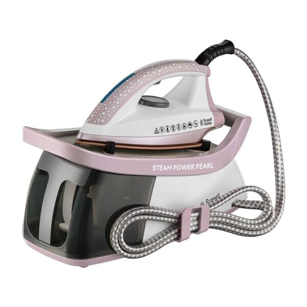Russell Hobbs Steam Power Pearl Steam Generator Iron Ceramic Soleplate 2600W 1.3 Litres Water Tank - Pink & White