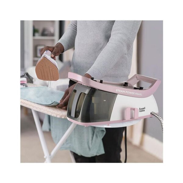 Russell Hobbs Steam Power Pearl Steam Generator Iron Ceramic Soleplate 2600W 1.3 Litres Water Tank - Pink & White - Image 2