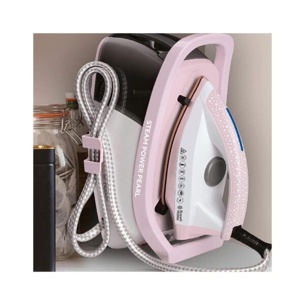 Russell Hobbs Steam Power Pearl Steam Generator Iron Ceramic Soleplate 2600W 1.3 Litres Water Tank - Pink & White - Image 3